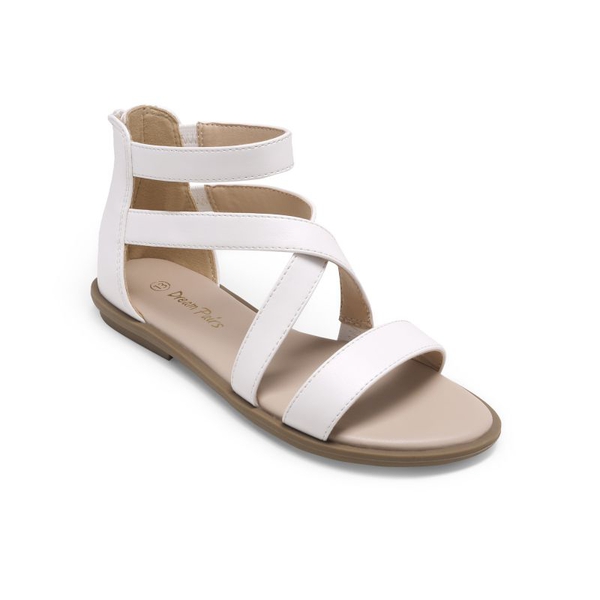 Girls Strappy Gladiator Flat Sandals - WHITE - 2